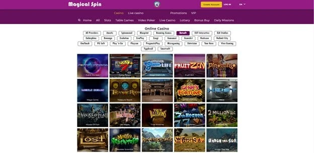 Magical Spin slots and live games